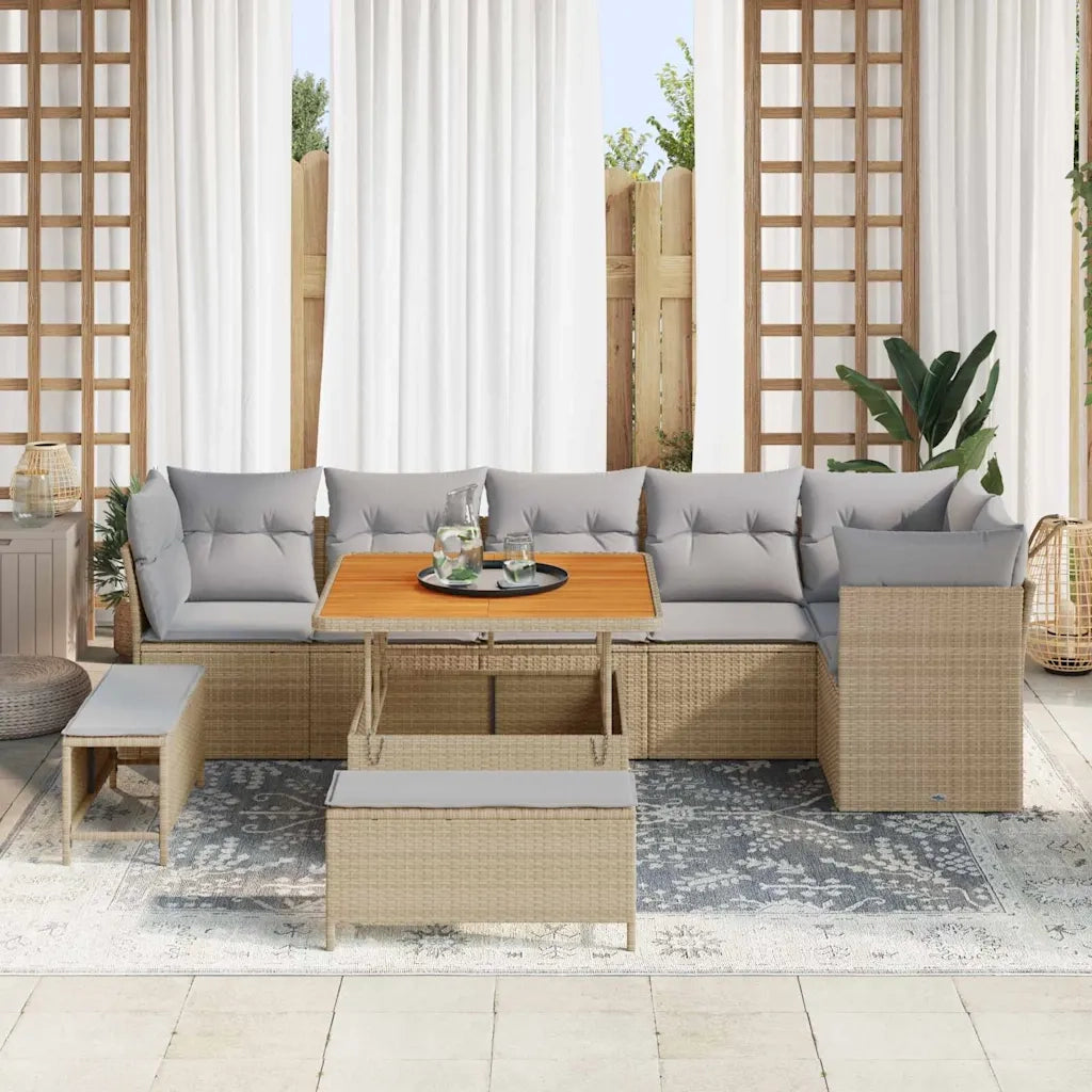 Set Divano da Giardino con cuscino 9 pcs beige e grigio chiaro