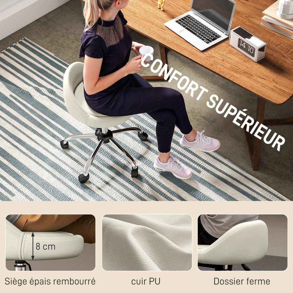 Sgabello da Lavoro Girevole 360¡ã con Rotelle ¨C Xylo ¨C Bianco, Altezza Regolabile 53-73 cm