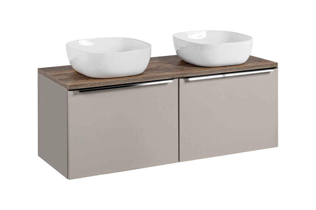 Set mobili bagno 120 cm con piano e 2 lavabi da appoggio Smile Santa Fe Taupe 120 cm