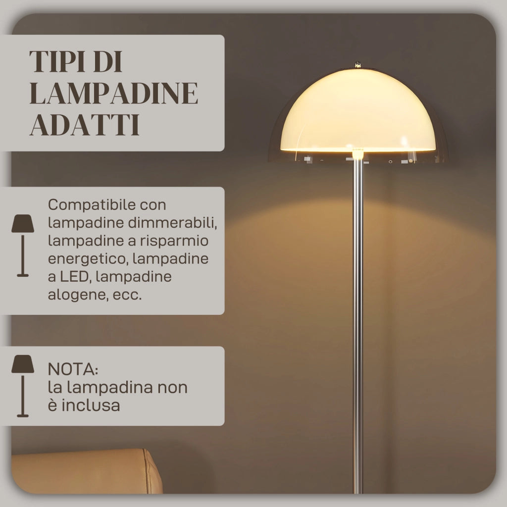 Lampada a Piantana Moderna con Paralume a Doppio Strato, in Metallo e Acrilico, ?35x150 cm, Bianca