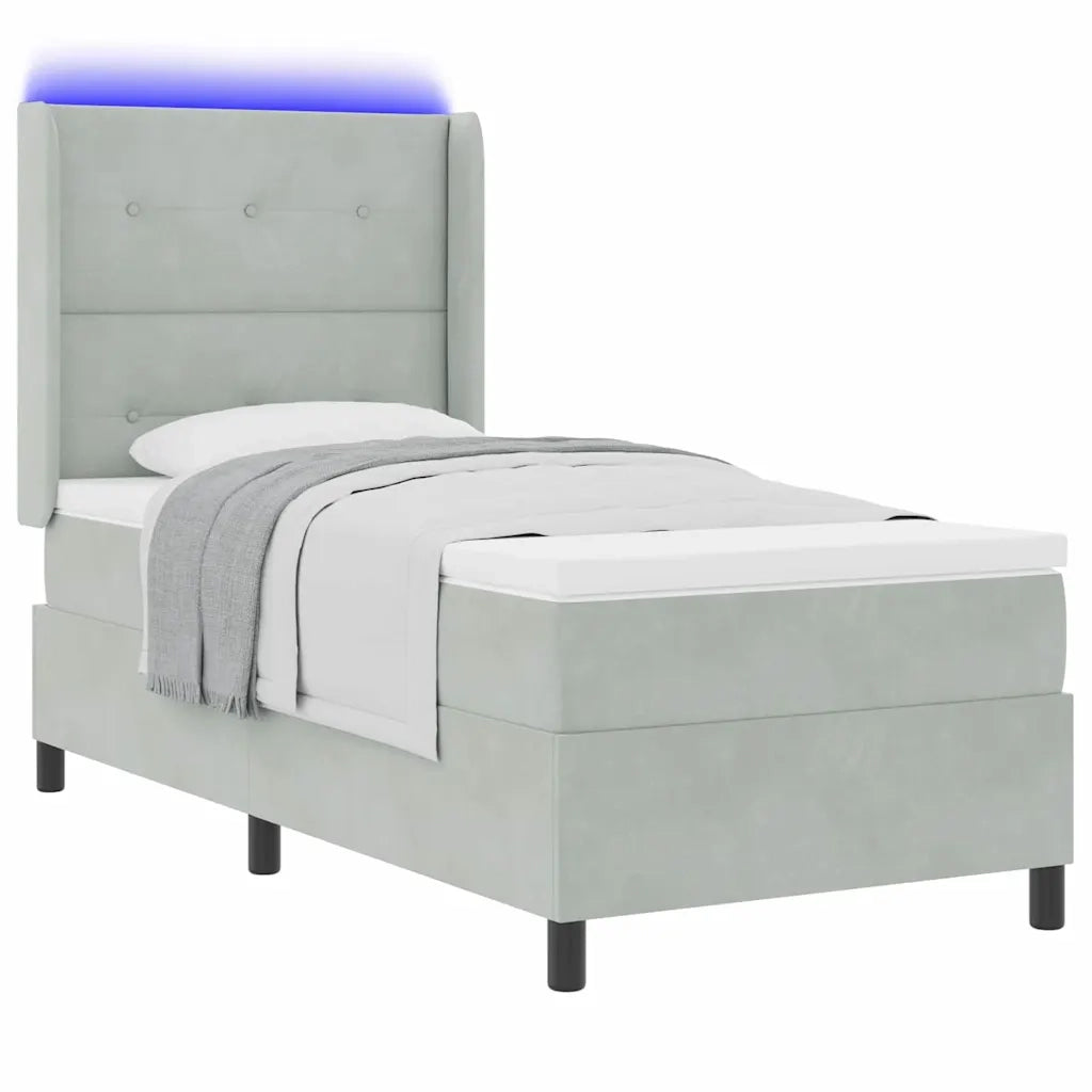 Letto a molle con materasso Grigio chiaro 90 x 190 cm Velluto