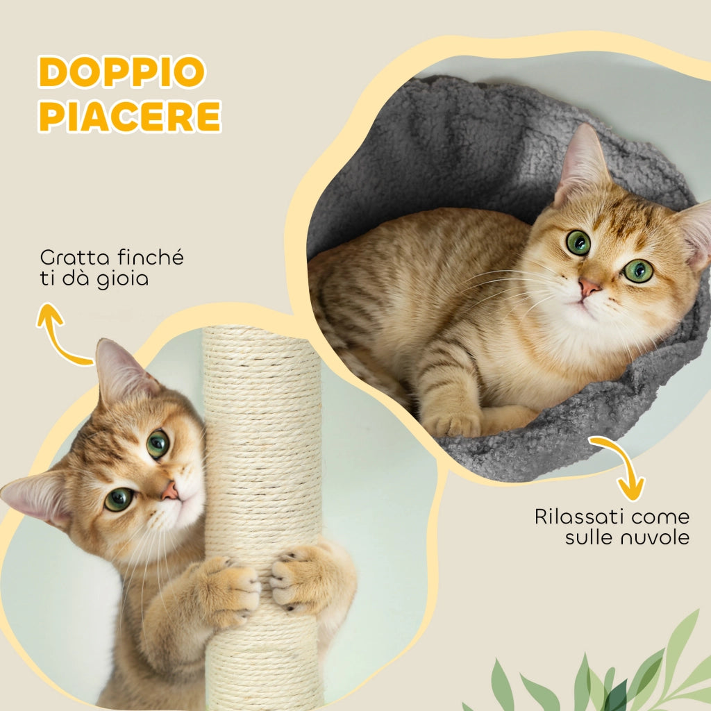 Albero per Gatti a Soffitto Alto con Casetta, Amaca e Piattaforme ¨C zephmum ¨C Grigio, 220-240 cm