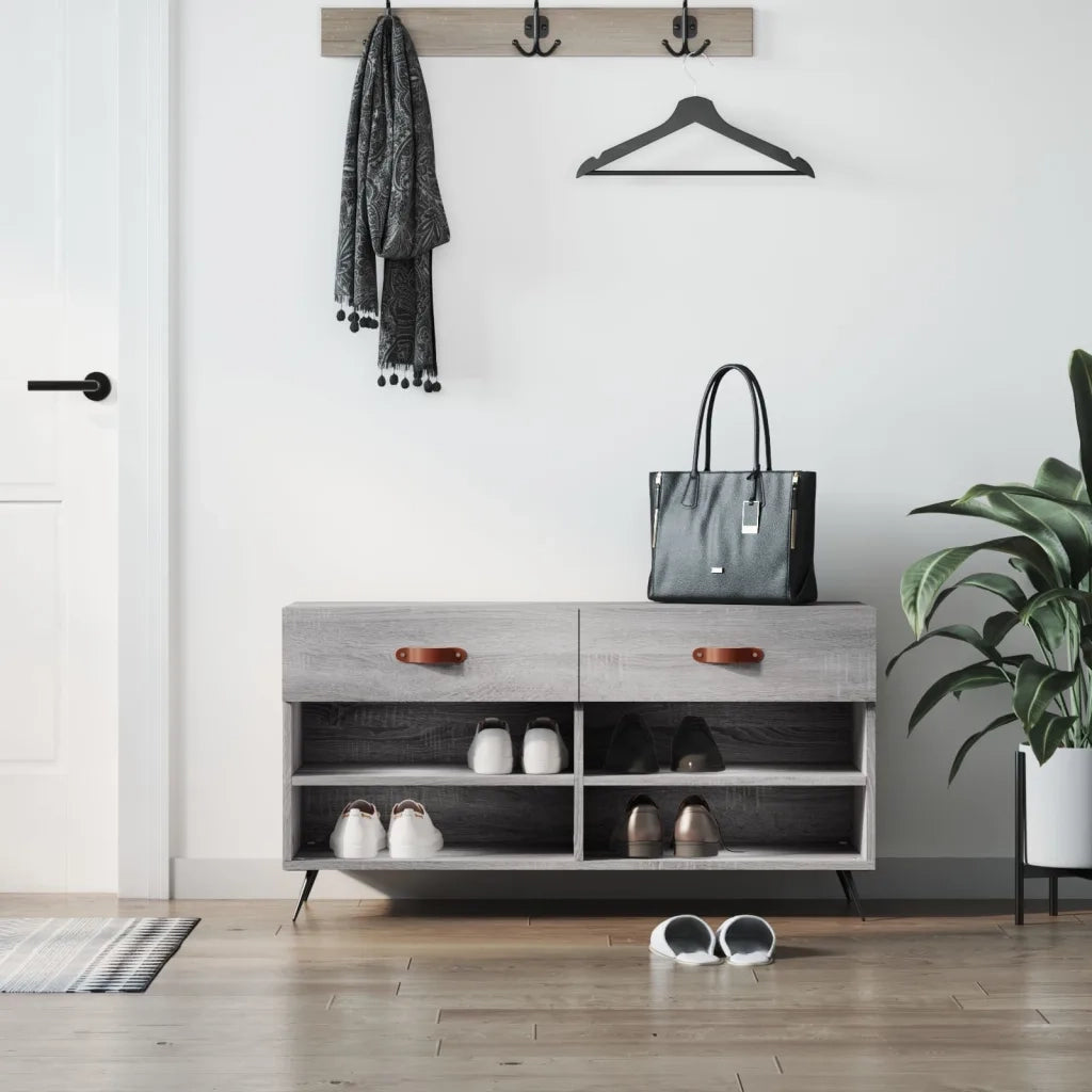 Panca Porta Scarpe | Scarpiera | Mobile per scarpe Grigio Sonoma 102x35x55 cm Legno Multistrato