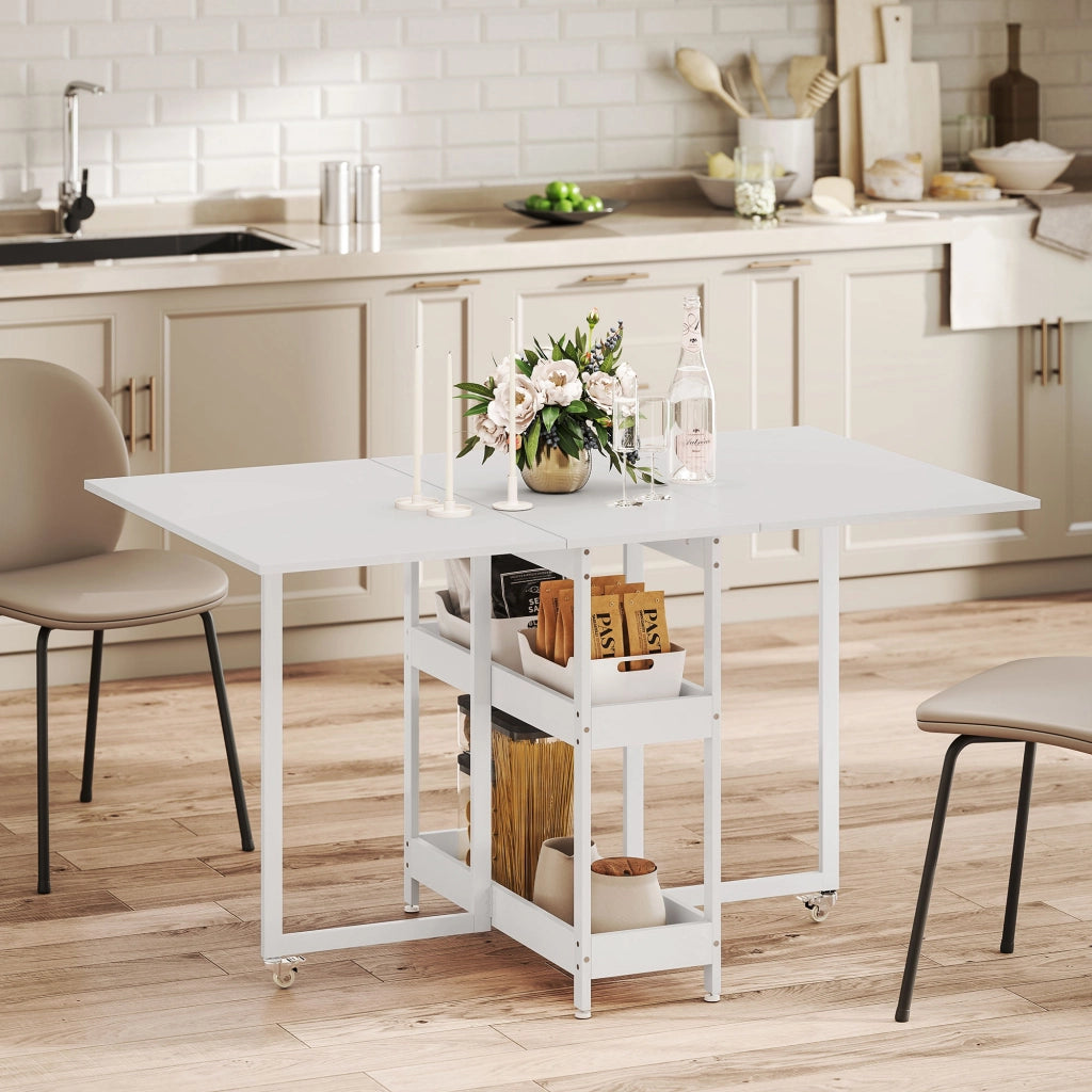 Tavolo Pieghevole ¨C Minimal ¨C Bianco, Legno e Metallo, 133.4x80x75 cm