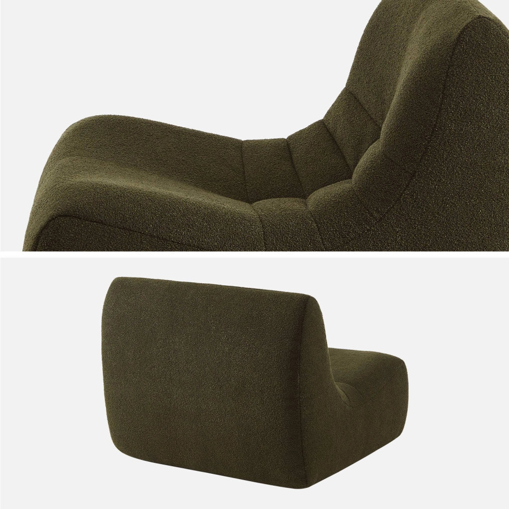 Modulo per divano modulare senza braccioli in bouclé, 1 posto, kaki