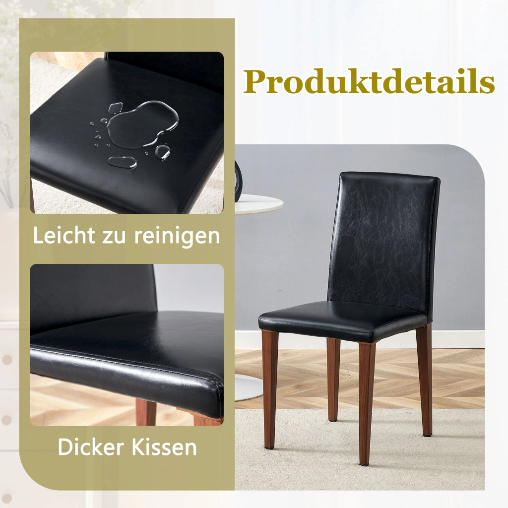 [Set di 2 sedie da pranzo minimaliste] Lusso leggero in stile europeo con finitura noce scuro: pelle PU nera + gambe in metallo effetto noce scuro. Si