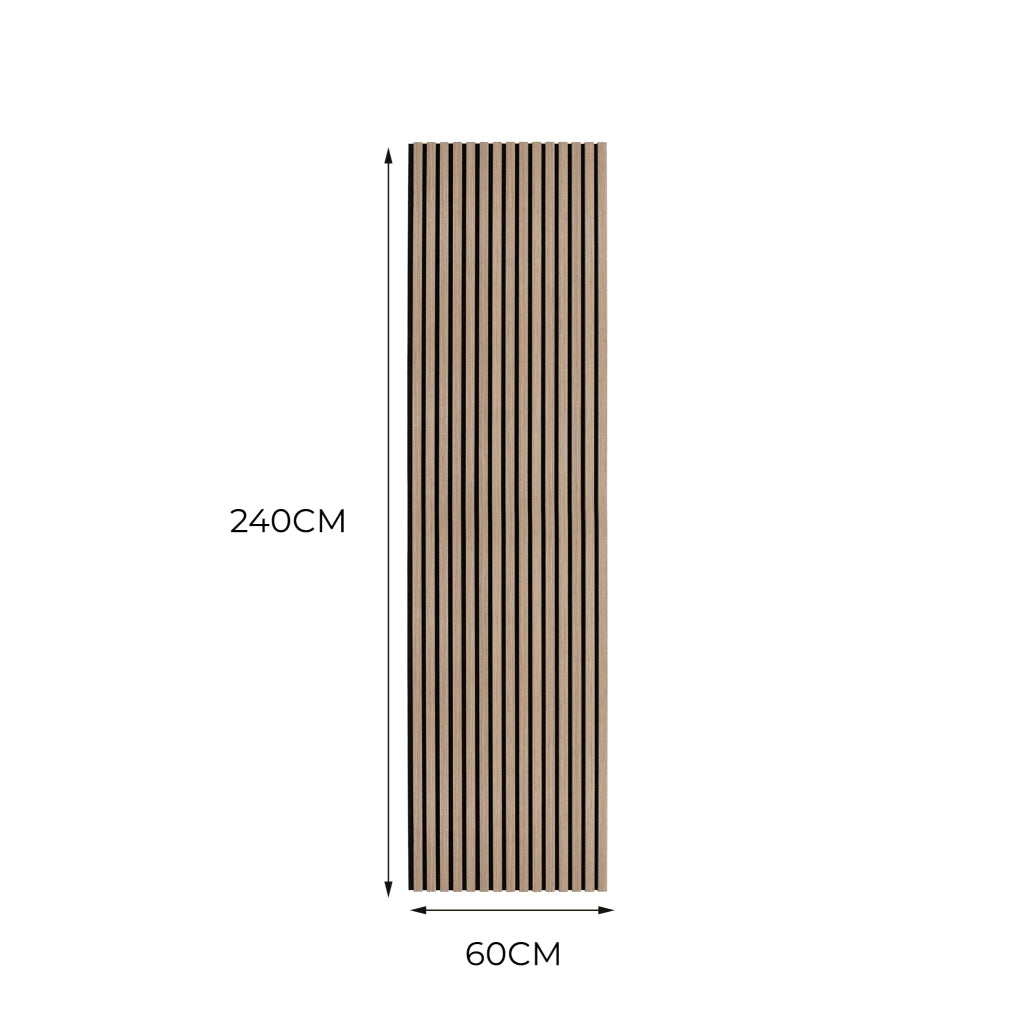 Coppia di Pannelli Fonoassorbenti con Doghe Noce Chiaro 3D in Legno 2400 x 600mm