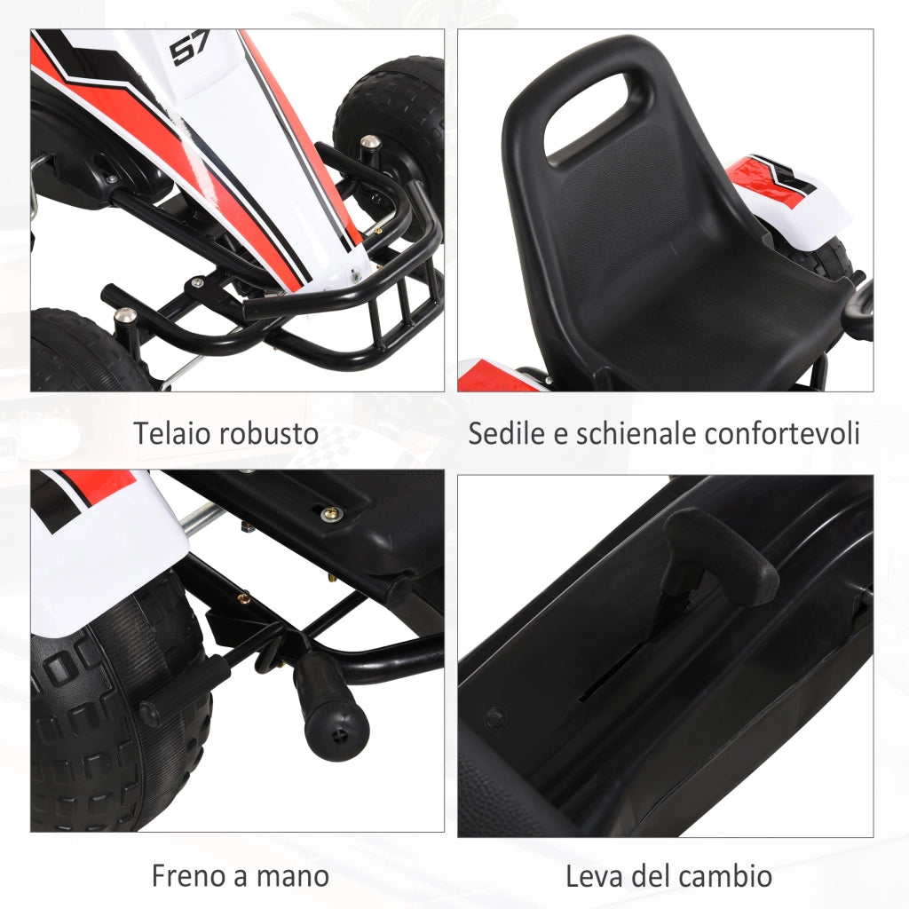 EasyComfort Go-Kart a Pedali Bianco per Bambini 3-6 Anni con Sedile Regolabile, Ruote in Plastica, Freno a Mano e Cambio