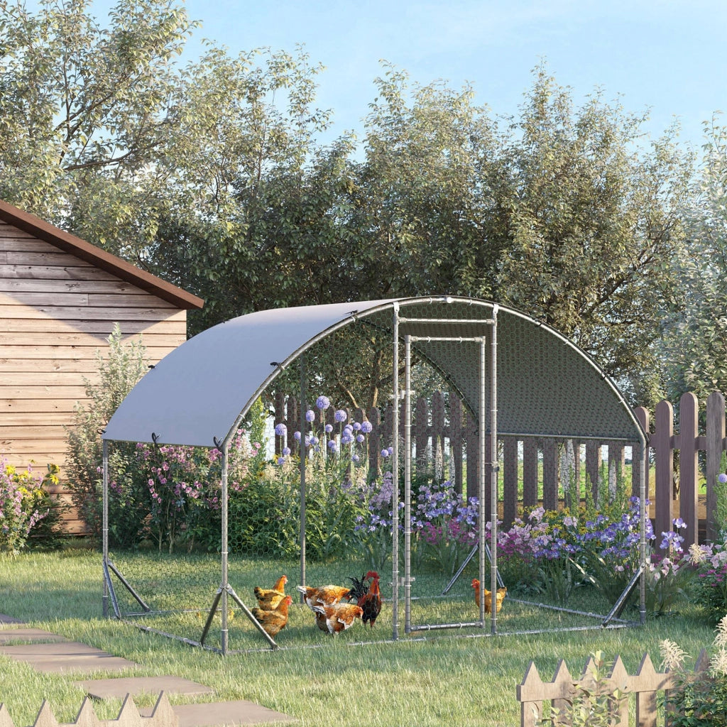 Recinto per Galline in Metallo Galvanizzato con Tetto ¨C Minimal ¨C Argento 280x190x197 cm