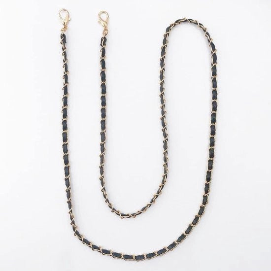 Rim per spalla per donne - Rim di sostituzione per spalla - Con catena metallica per tasca - Nero - 120 cm - Adatto per borse e portafogli