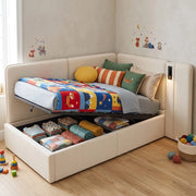 LETTO Contenitore idraulico 90x200 cm Beige Bouclé con lampada e USB