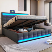 LETTO imbottito 180x200 cm grigio con LED RGB e porte USB