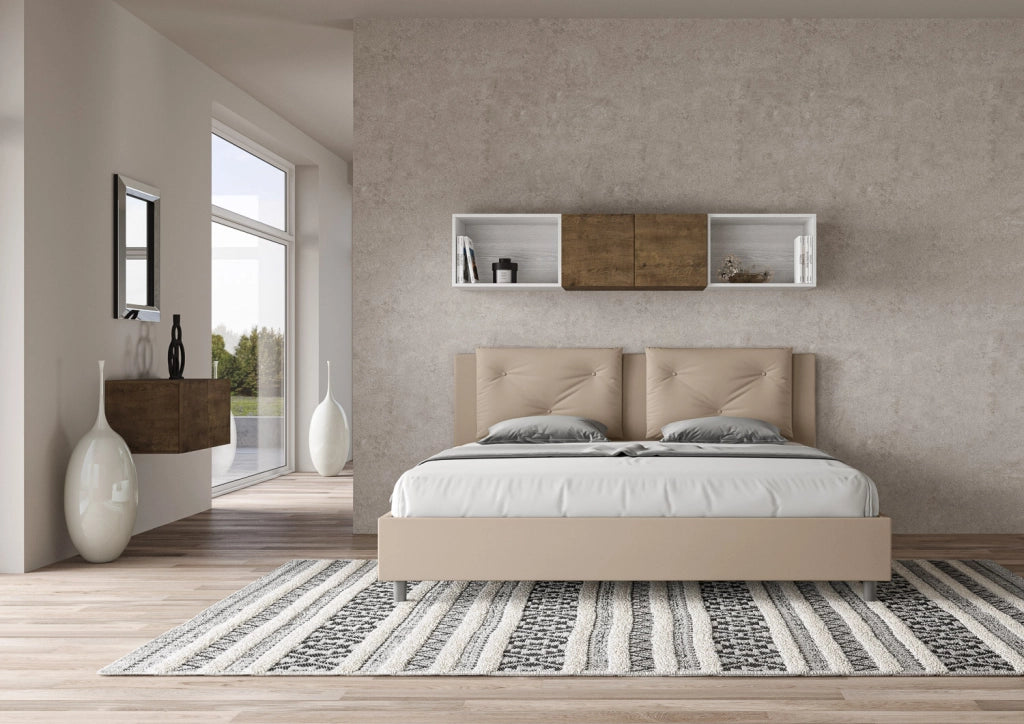 BS COM Letto senza rete imbottito 180x190 similpelle tortora
