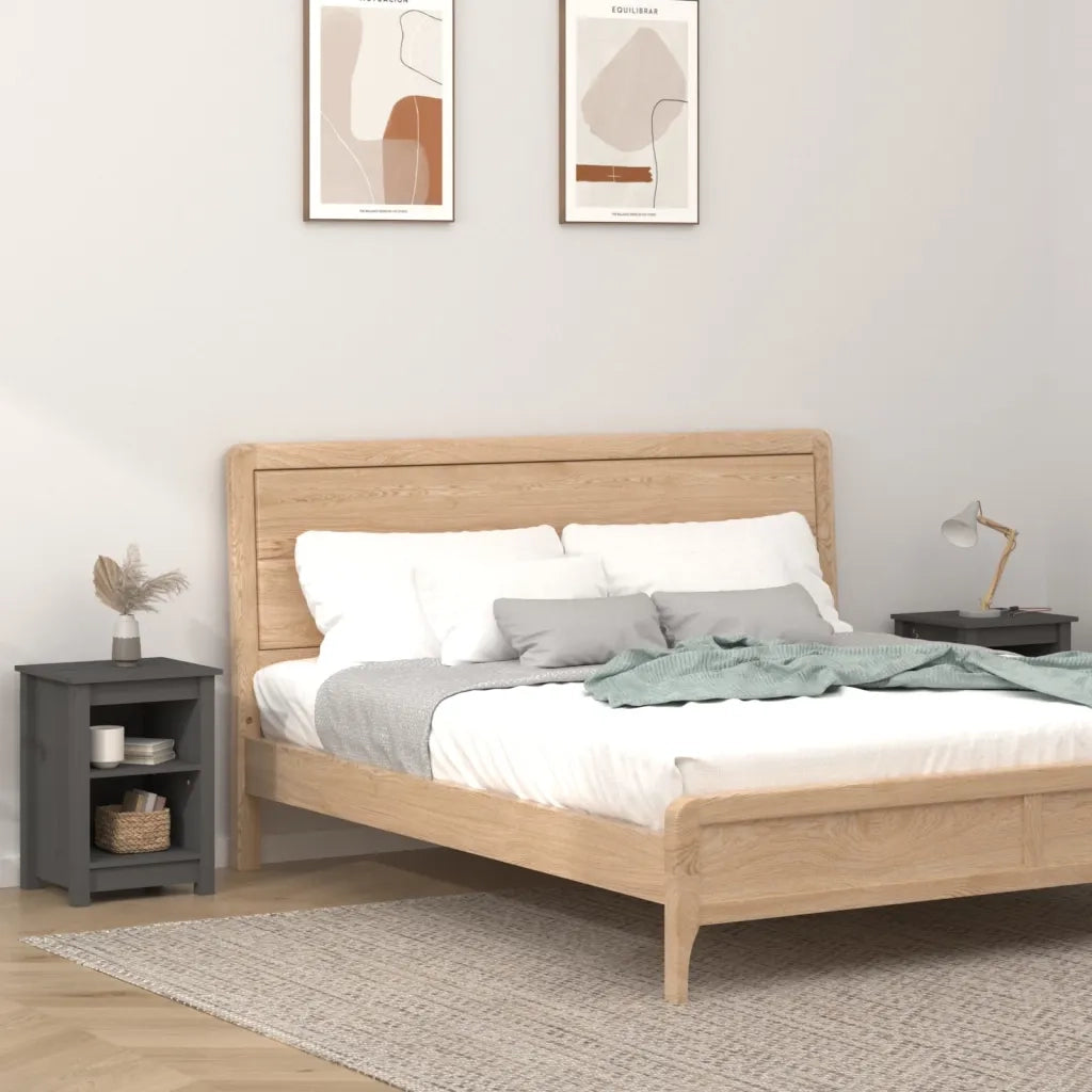Comodini 2 pz-Set di 2 Tavolino da notte Grigi 40x35x55 cm in Legno Massello di Pino 332328