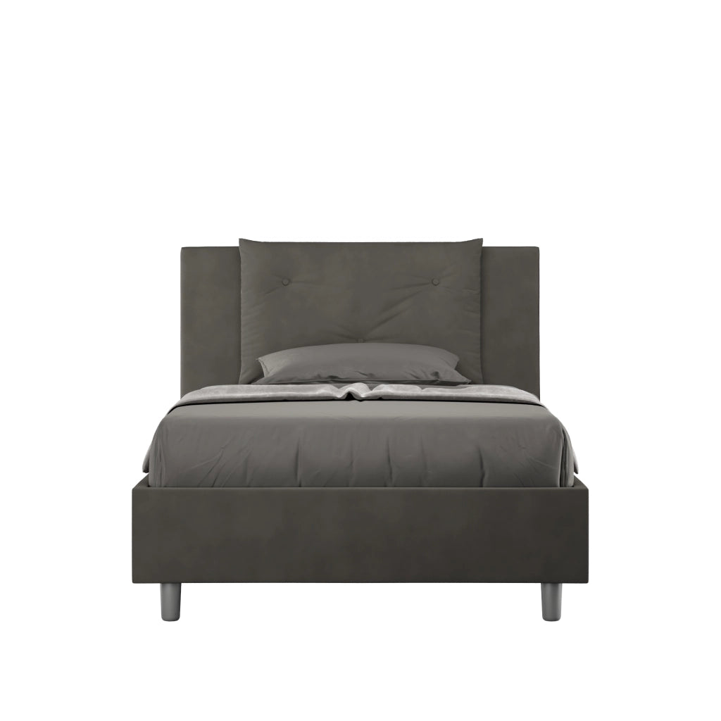 BS COM Letto una piazza e mezza senza rete imbottito 110x190 microfibra grigio