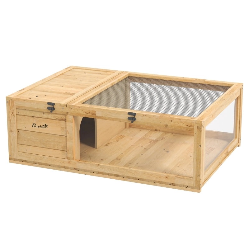 Casetta in legno per tartarughe, recinto per tartarughe con casette principali, coperchio incernierato, 91 x 60,5 x 32 cm, giallo