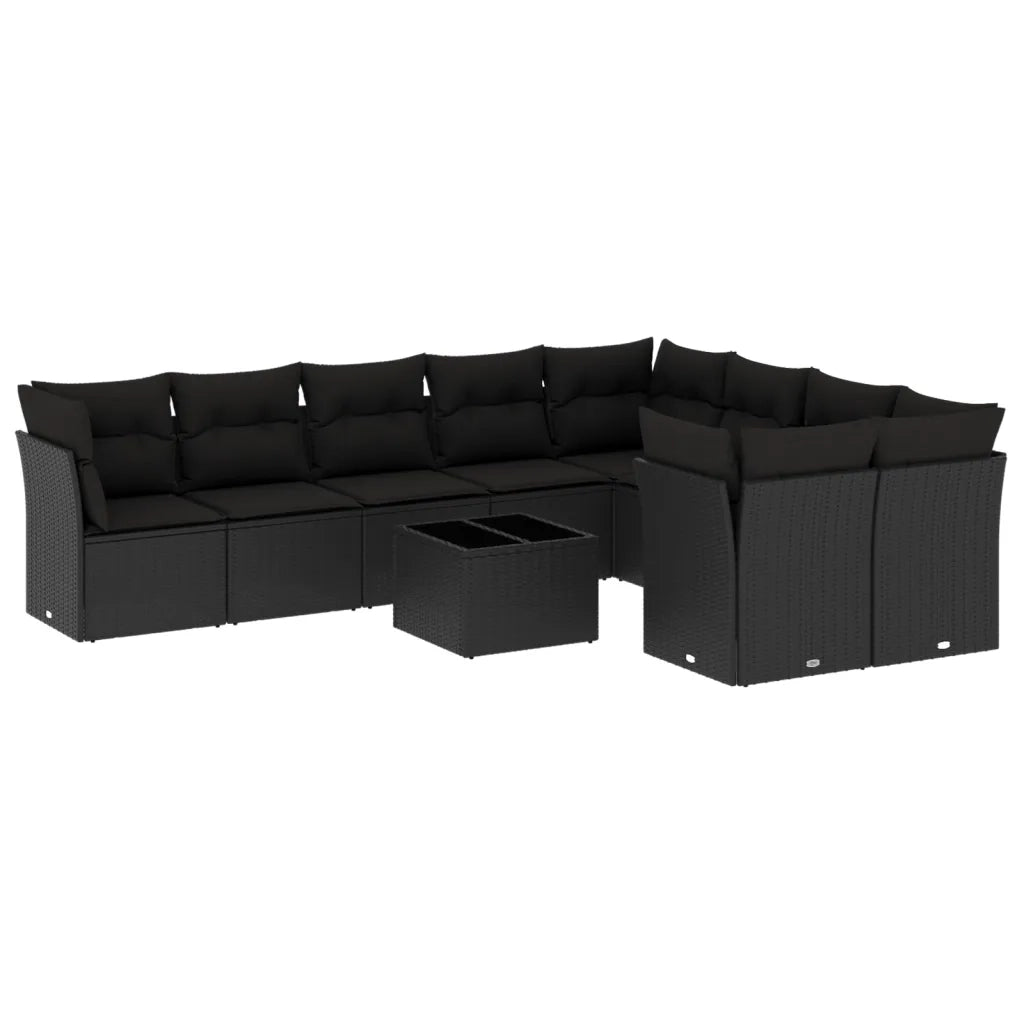 Set Divani da Giardino 10pz con Cuscini in Polyrattan Nero