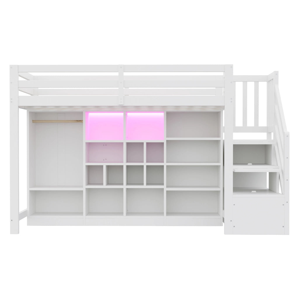 Letto a Soppalco con Contenitore e LED ¨C MINIMAL ¨C Bianco 90x200