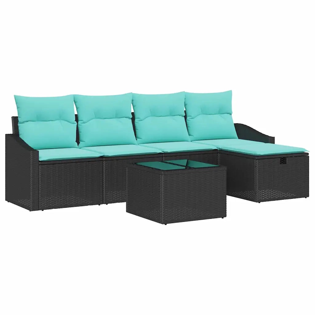 Set di divani con cuscino 6 pcs Nero polyrattan 3359275