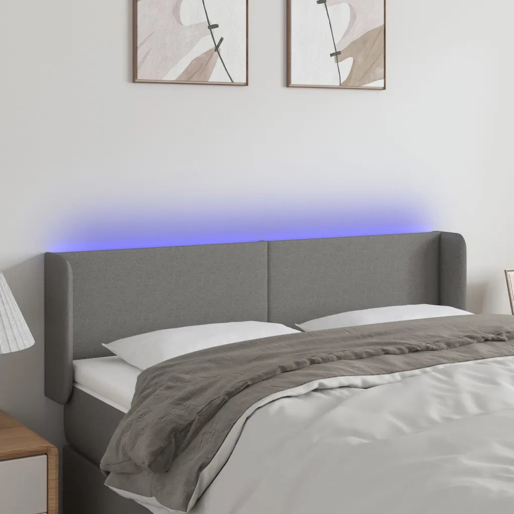Testiera | Testata a LED Grigio Scuro 147x16x78/88 cm in Tessuto