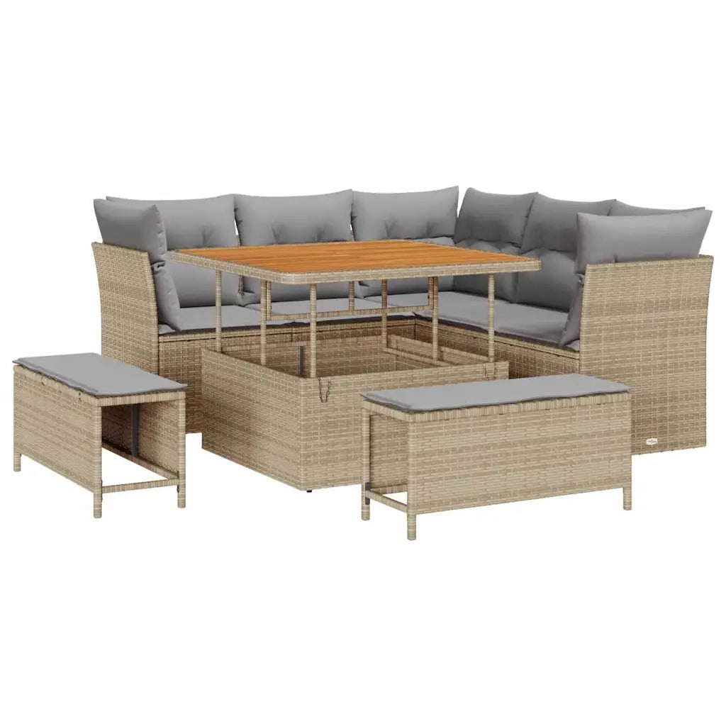 Set Divano da Giardino 8 pcs Beige polyrattan