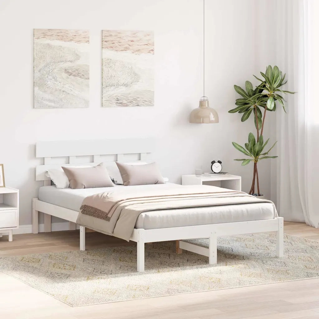 Letto matrimoniale | Letto per adulti | Struttura del letto Bianco 135 x 190 cm Legno massello di pino