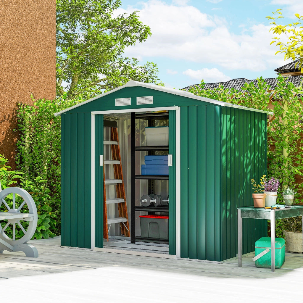 Casetta da Giardino in Lamiera con Porte Scorrevoli ¨C Minimal ¨C Verde 213x130x185cm