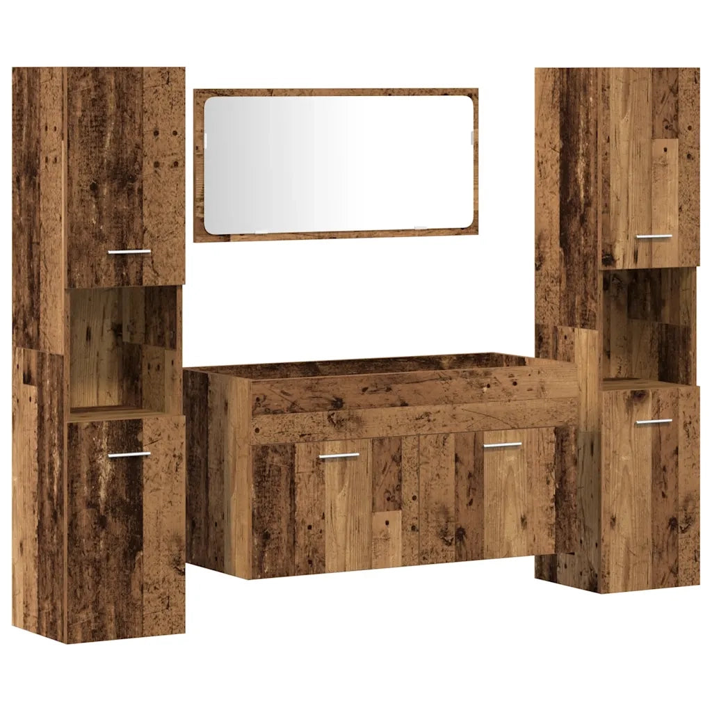 Set Mobili da Bagno | Armadio da bagno 4 pz Legno Antico in Legno Multistrato