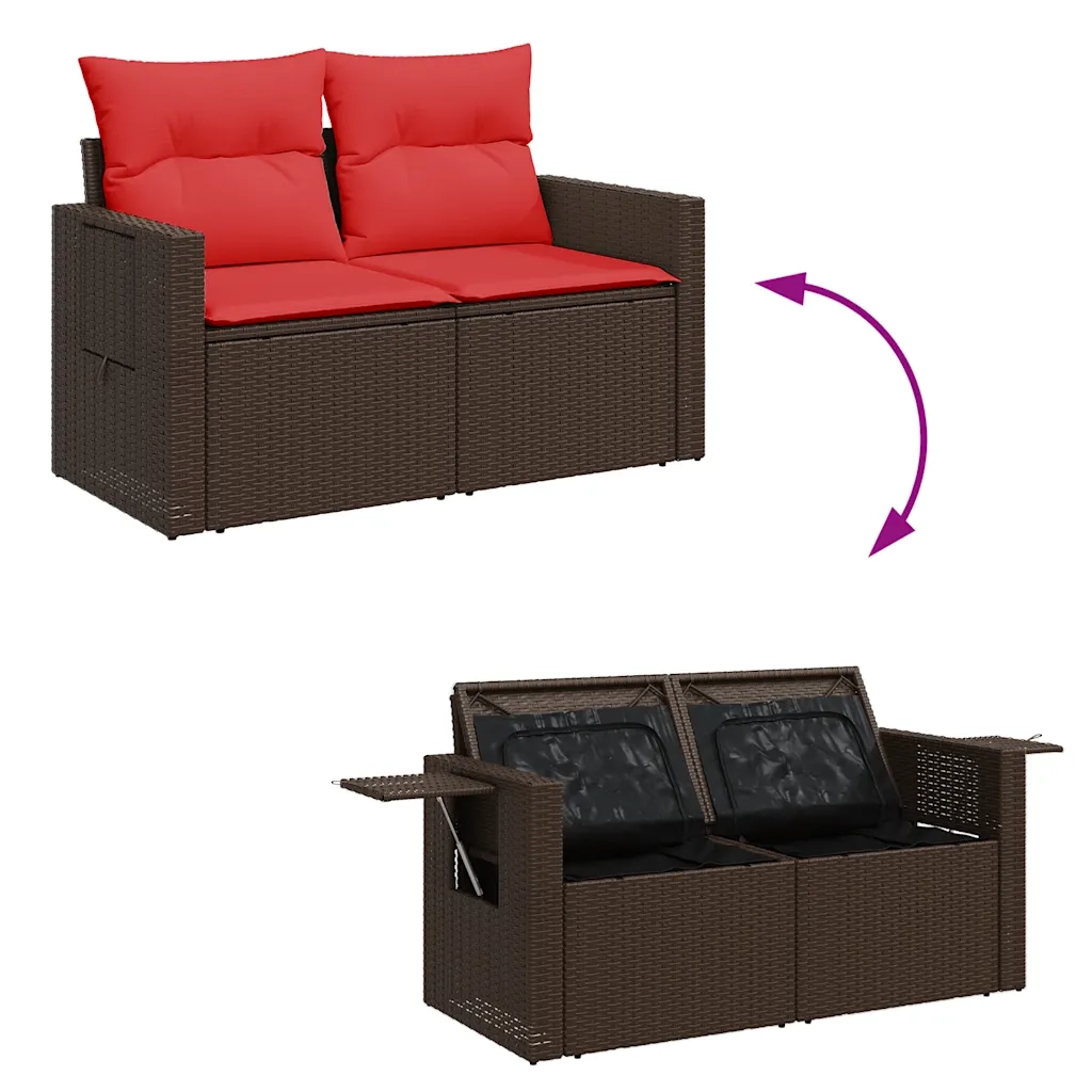 Set Divani da Giardino 9 pz con Cuscini Marrone Polyrattan Acacia 3327884