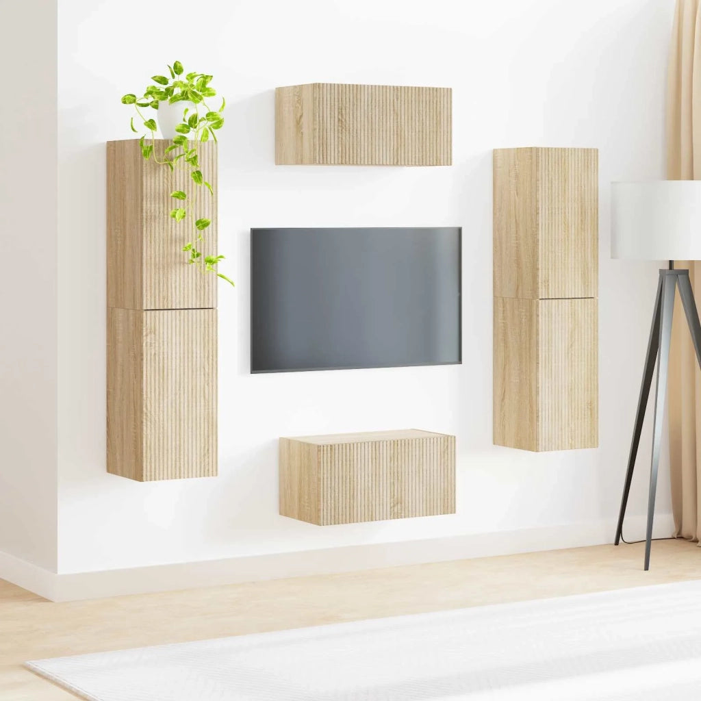Set mobile TV 6 pz-Credenza per TV Rovere Sonoma Legno multistrato 494171