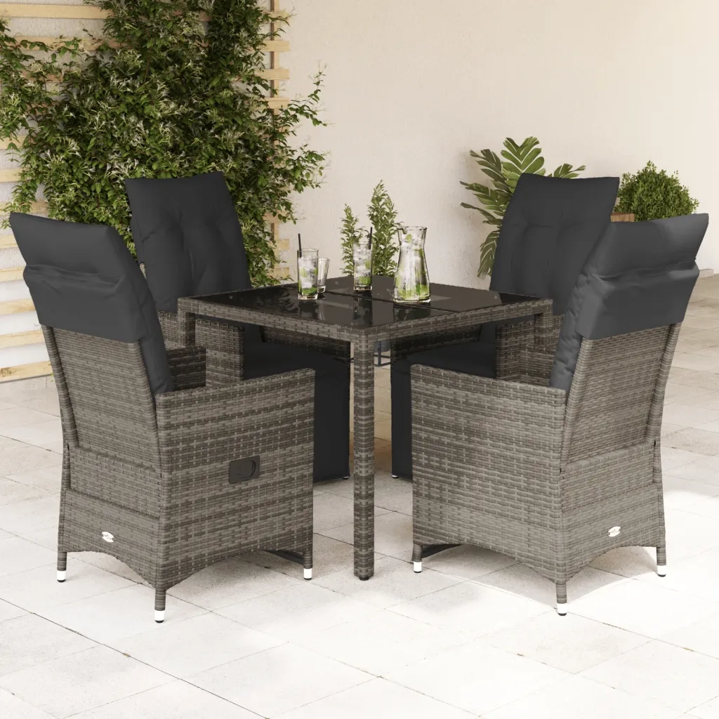 Set Bistrò da Giardino 5 pz con Cuscini in Polyrattan Grigio 3276894