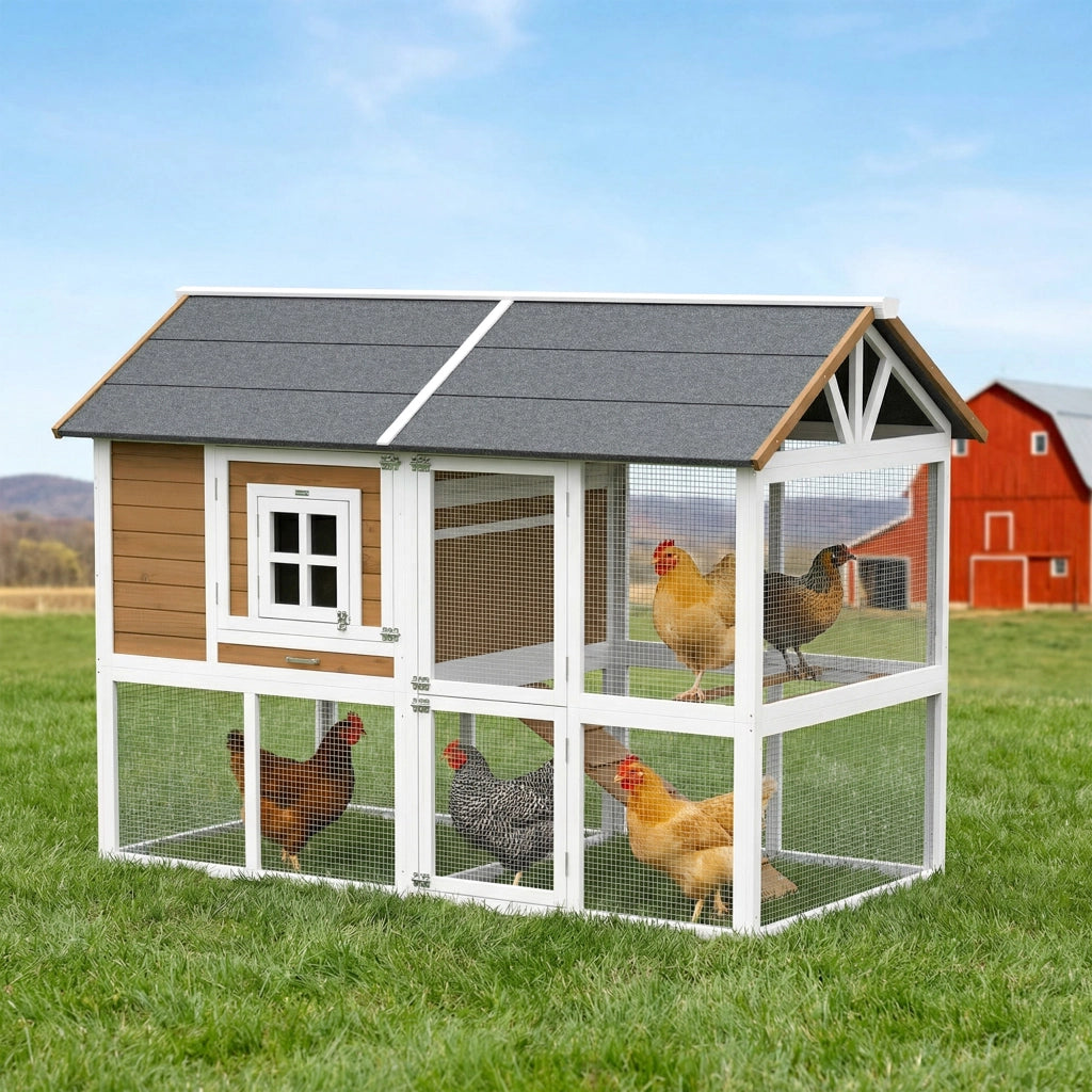 Pollaietto per 4 Galline con Nido e Vassoio Estraibile ¨C Minimal ¨C Legno Marrone 200x104x145cm