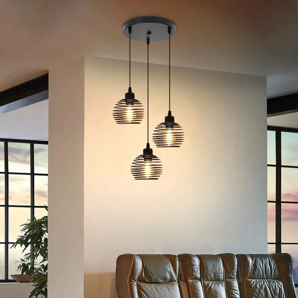 ZMH Lampada a sospensione tre luci vintage metallo E27 sala pranzo soggiorno senza lampadine