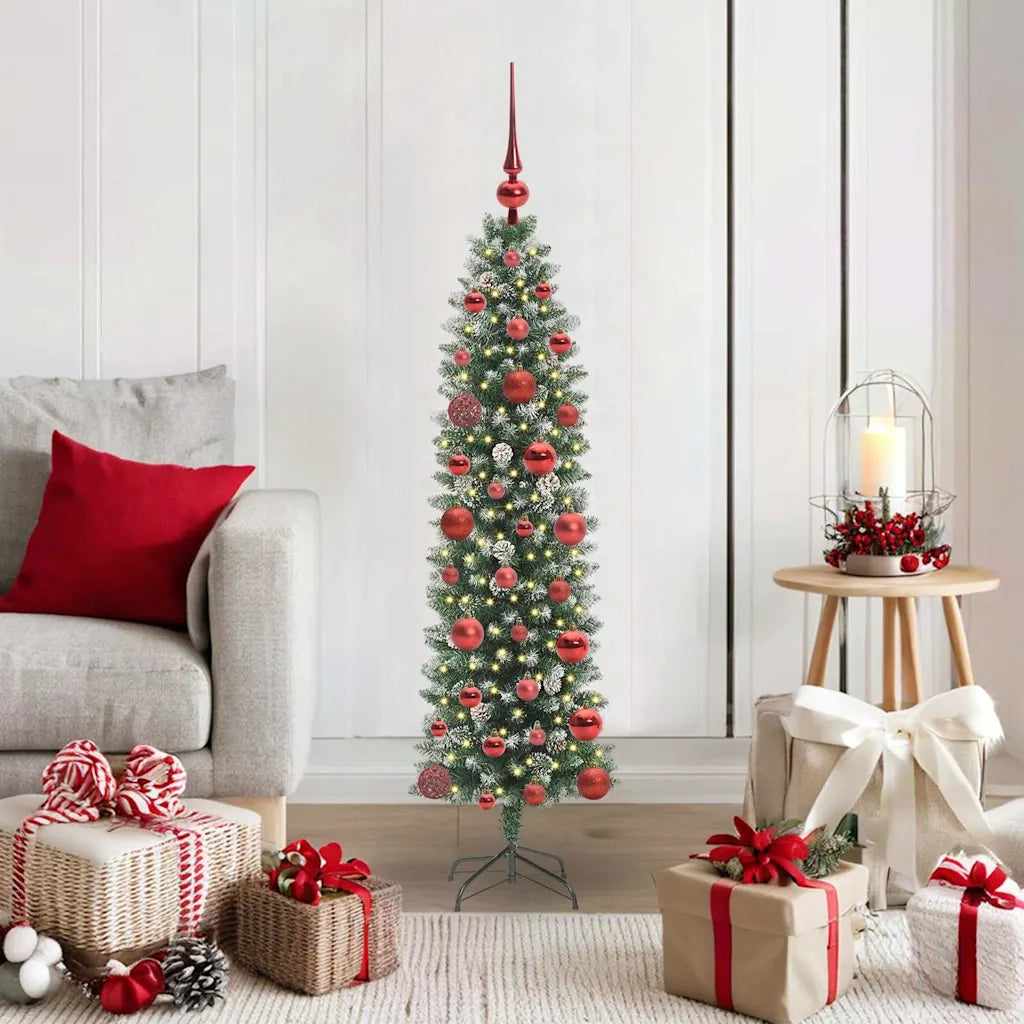 Albero di Natale Artificiale Sottile Verde e Bianco 120 cm 3395269
