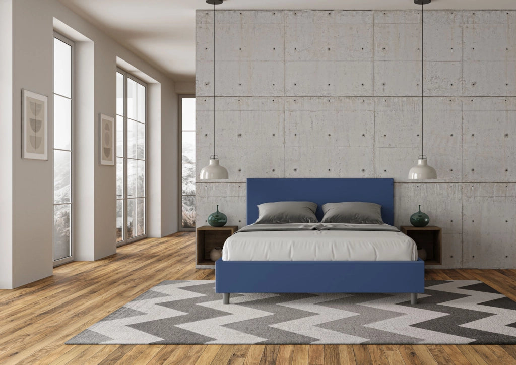 BS COM Letto matrimoniale contenitore imbottito 160x190 similpelle blu