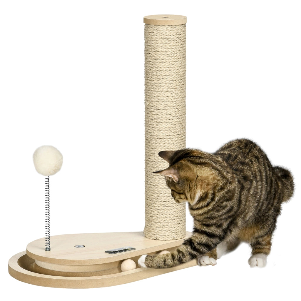 Tiragraffi per gattini con giochi e palla con piuma ¨C Xylo ¨C 35x23x40 cm naturale