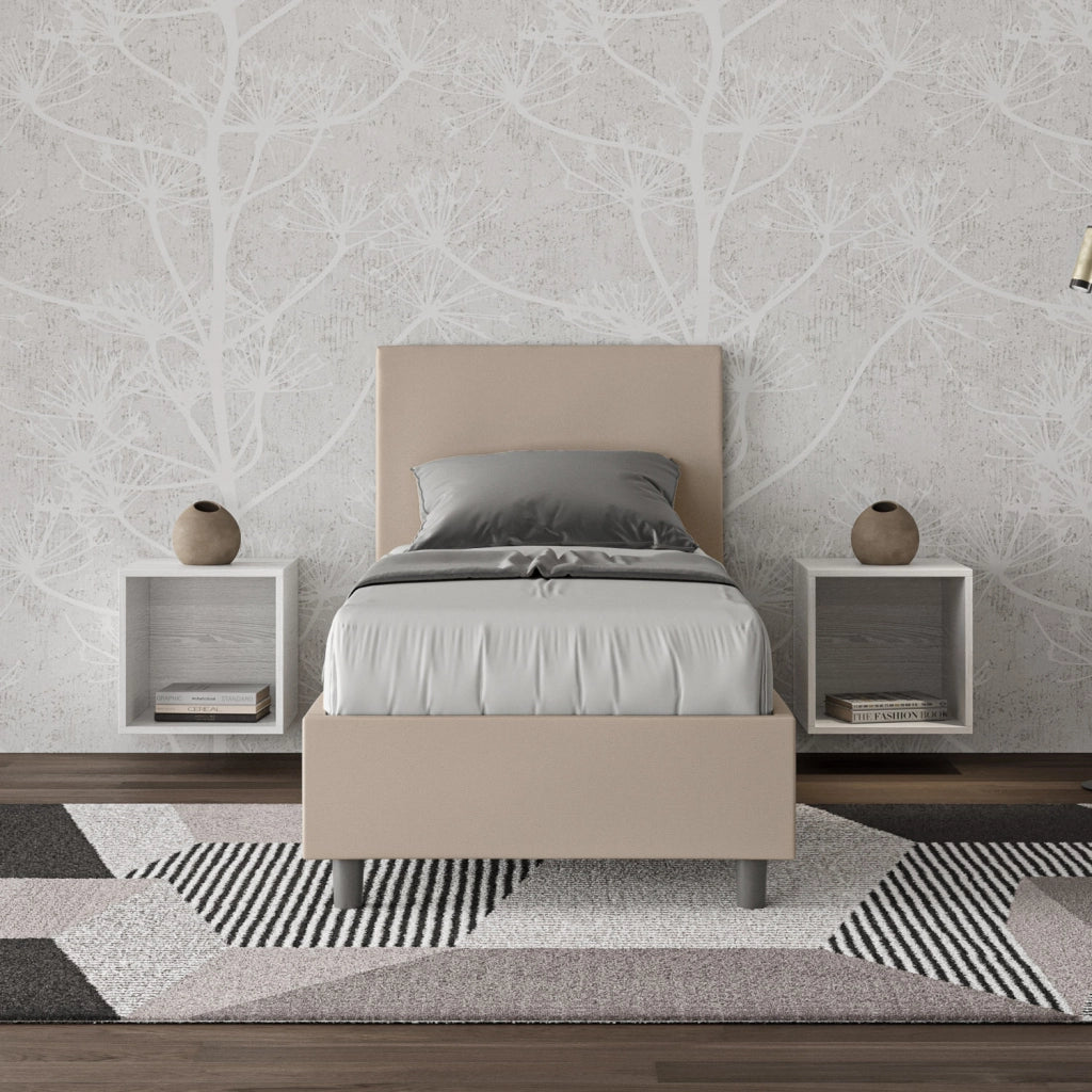 BS COM Letto singolo con rete imbottito 80x210 similpelle tortora