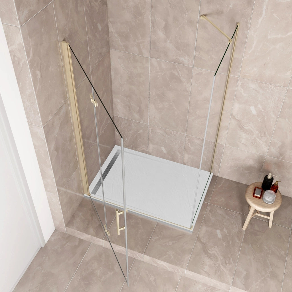 185 cm Box Doccia Angolare 110x76 cm Porta Battente Pieghevole 110 Parete Fissa 76 Vetro Temperato 6 mm Anticalcare Barra Stabilizzatrice da 45 cm Dorato Spazzolato