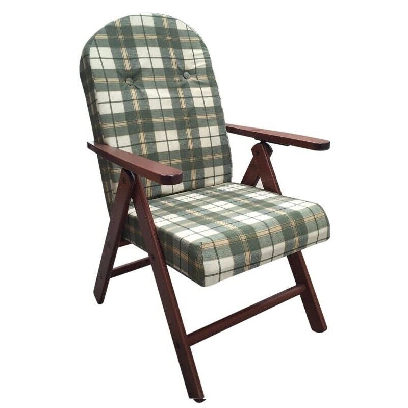 POLTRONA AMALFI VERDE SCOZZESE LEGNO NOCE RECLINABILE 4 POSIZIONI