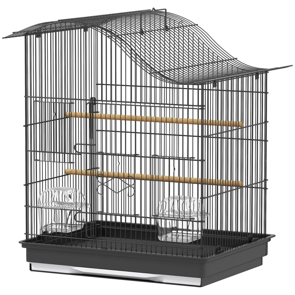 Gabbia per Uccelli 4 Porte con Ciotole e Posatoi ¨C zephmum ¨C Nero 47.5x36x54.5 cm