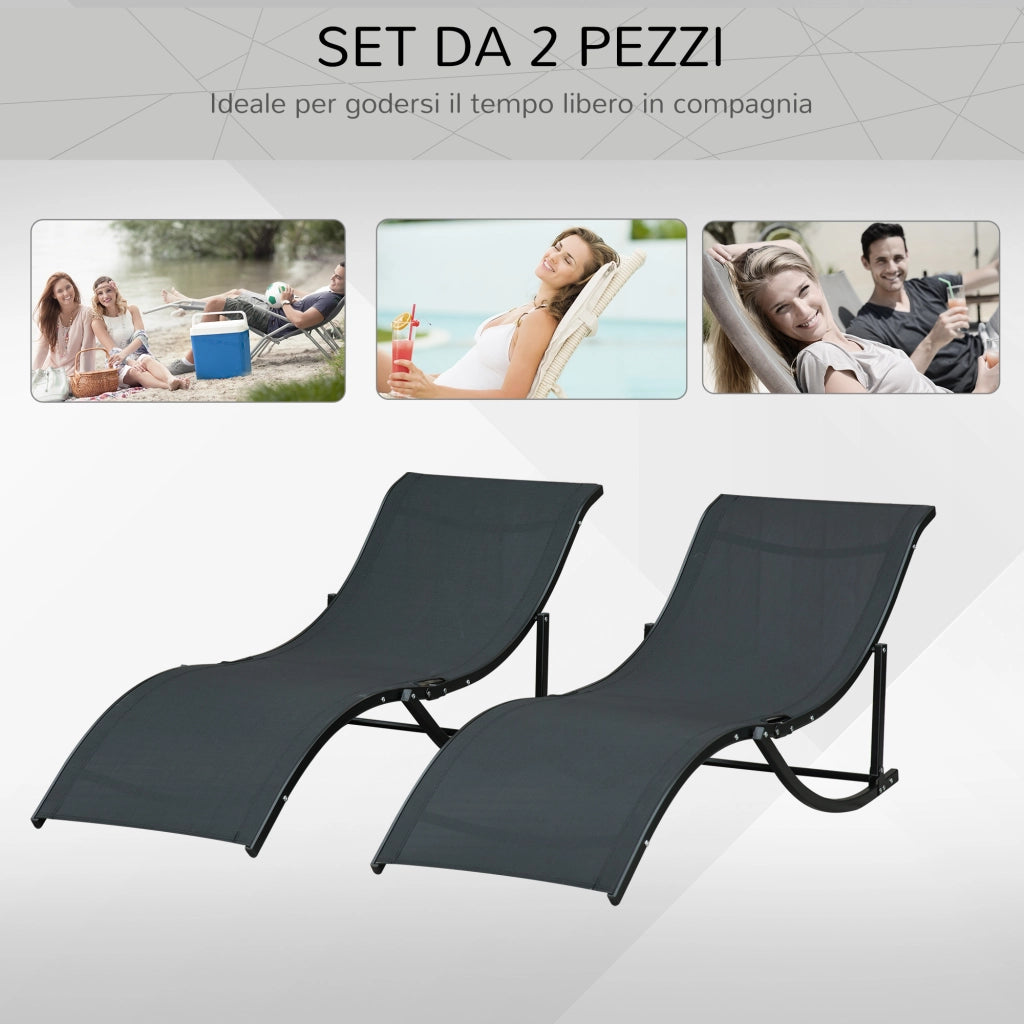 Sdraio Pieghevole da Giardino ¨C Xylo ¨C Alluminio e Textilene 61x165x63cm Set 2 Pezzi