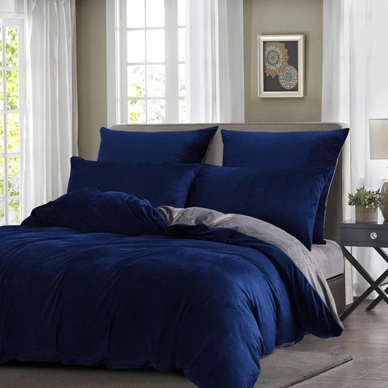 Biancheria da letto in flanella invernale, 135 x 200 cm, coperta in flanella blu scuro, grigio, morbida, soffice, reversibile, 135 x 200 cm, tocco di velluto, casimir, 135 x 200 cm