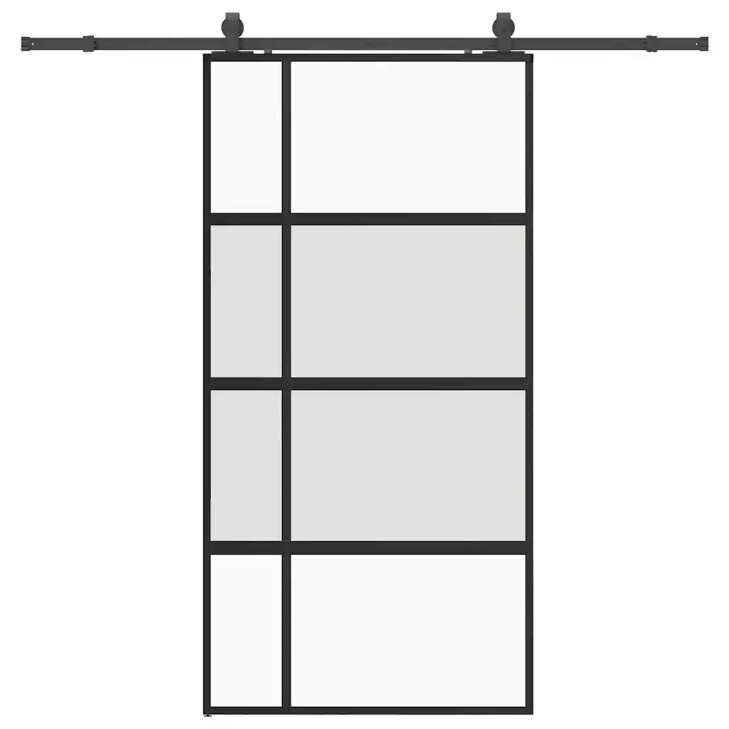 Porta Scorrevole Ferramenta Nera 102,5x205 cm Vetro Temperato