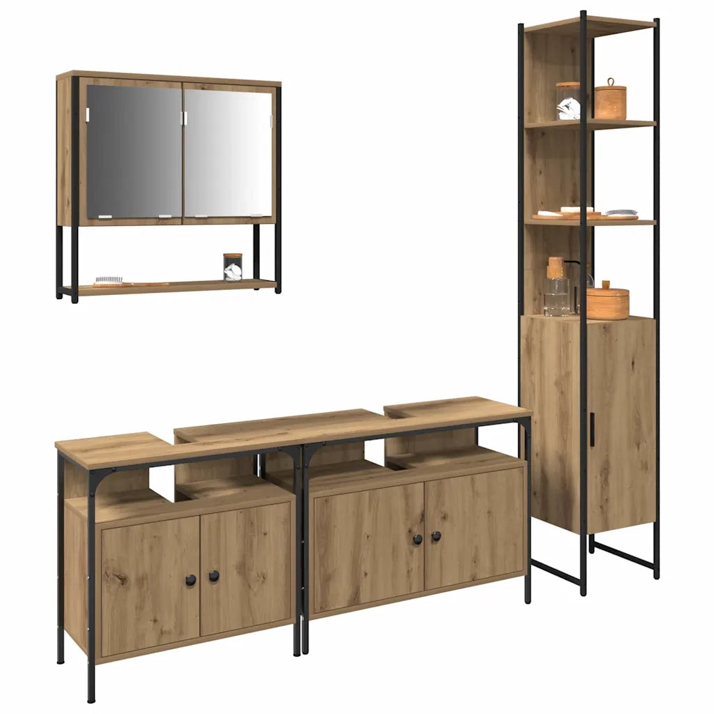 Set di mobili per il Bagno | Armadio da bagno con porta 4 pz rovere artigianale