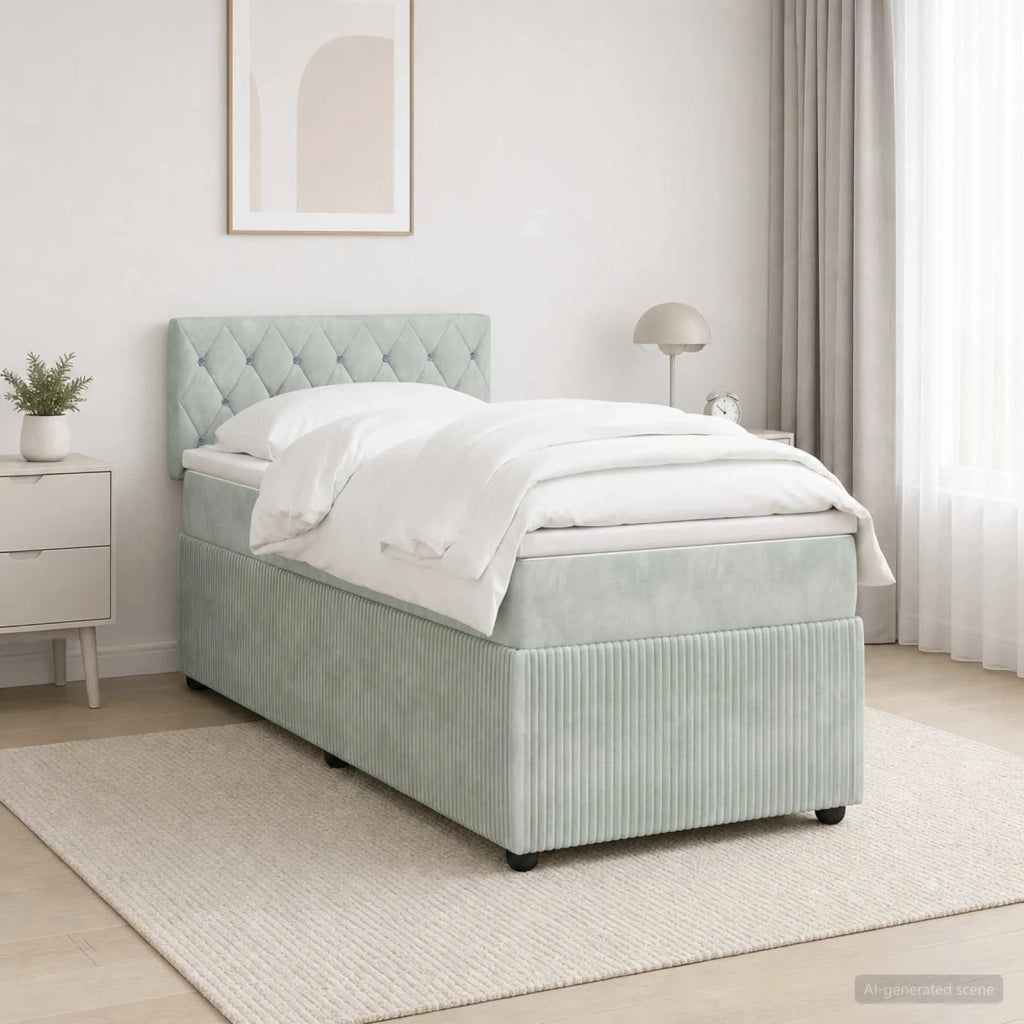 Letto con Box Spring, Materasso e LED Grigio Chiaro 90 x 190 cm 3453245