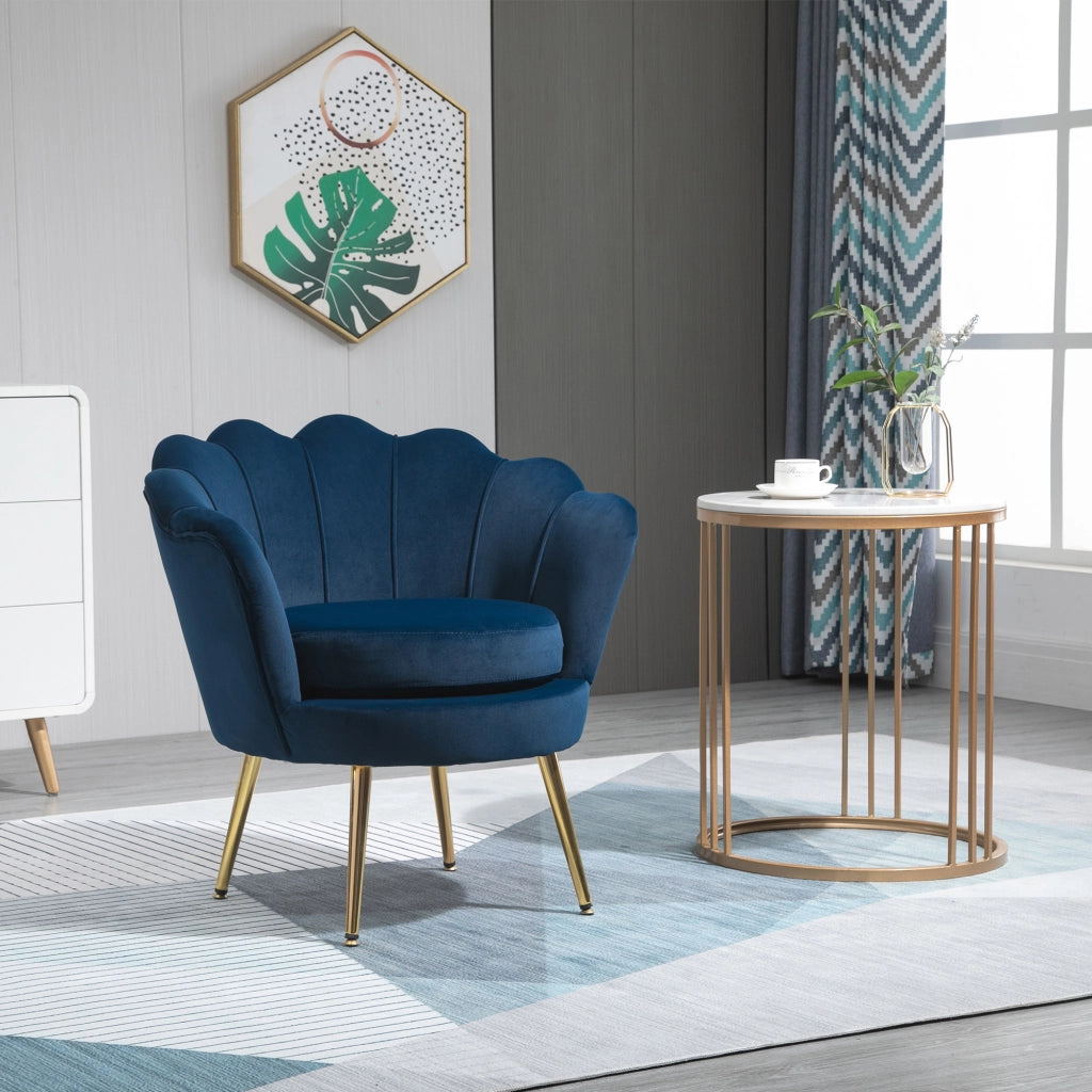 Poltrona a Conchiglia, Poltroncina Vintage, Poltroncina da Camera e Salotto, Design Elegante, con Schienale Alto, 76x67x74cm, Blu