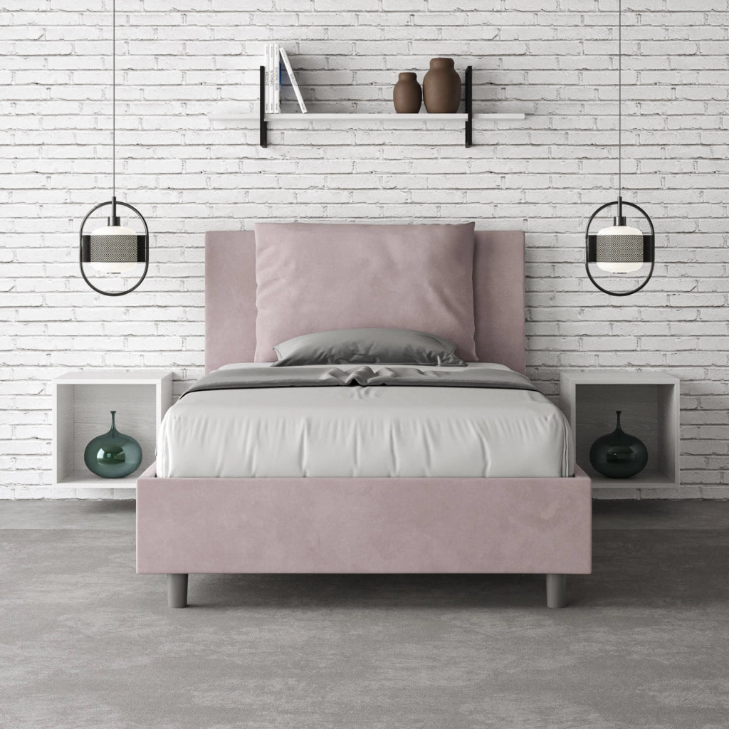 BS COM Letto una piazza e mezza senza rete imbottito 110x210 microfibra glicine