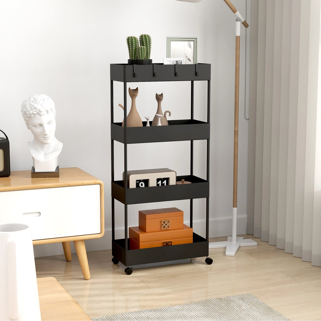 Carrello da cucina 4 livelli ¨C zephmum ¨C 40x19x90 cm nero