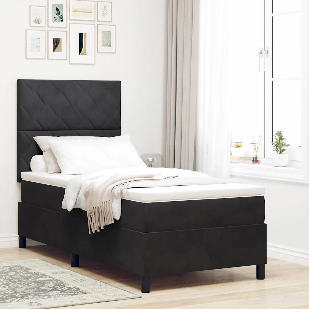 Letto a Sorgente LED con materasso Nero 90 x 190 cm Tessuto