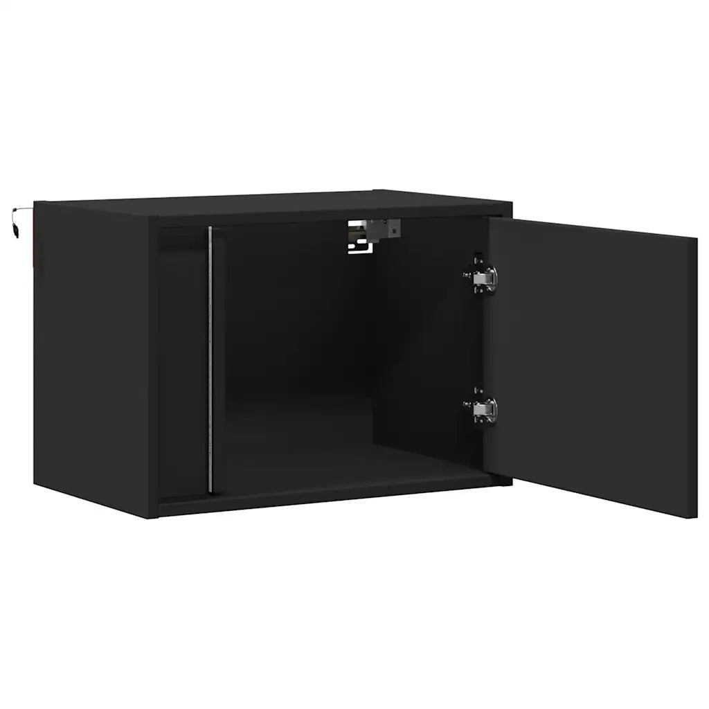 Comodini a Parete con Luci LED 2 pz-Set di 2 Tavolino da notte Neri 723680